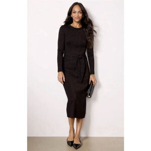 Evereve Alfie Sweater Midi Dress Small Black & Copper Sparkle Bodycon Party Tie